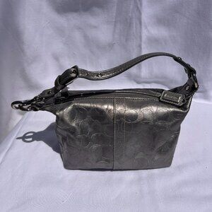 Coach Vintage Demi Pouch Shoulder Bag Leather Metallic Silver
